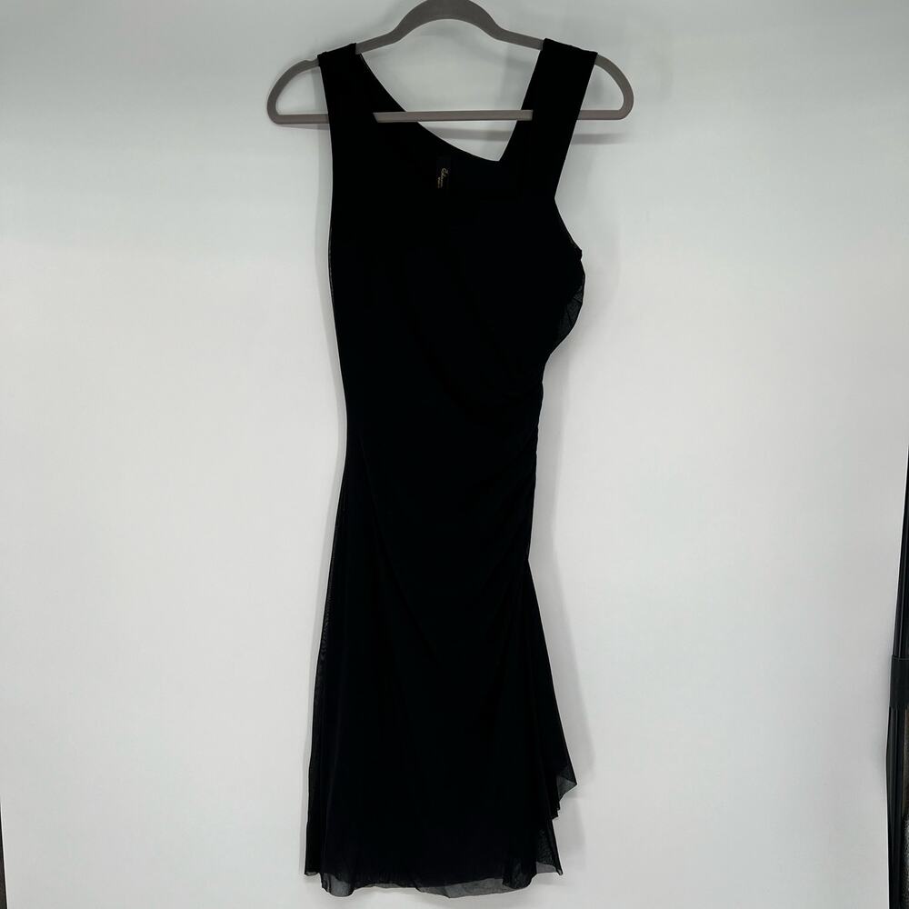 Elana Kattan Asymmetrical Neck Ruched Dress Women's Size S Black Nylon Stretch